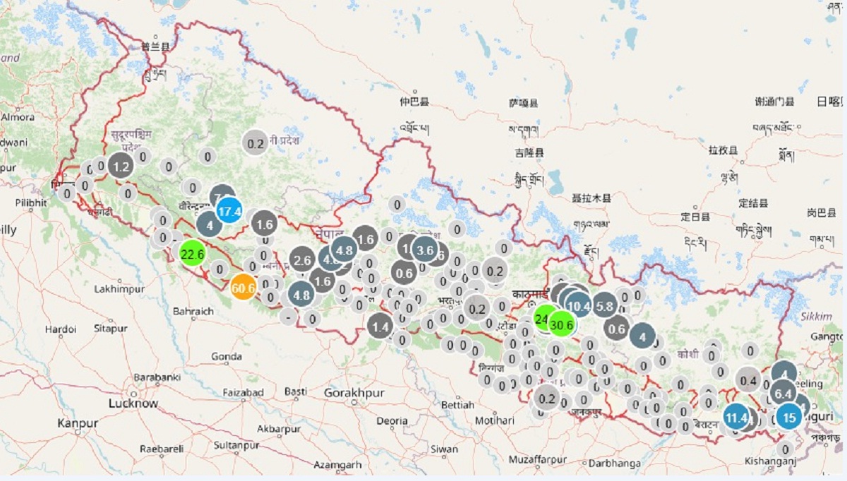 बाग्मती, गण्डकी, लुम्बिनी र सुदूरपश्चिममा भारी वर्षाको चेतावनी