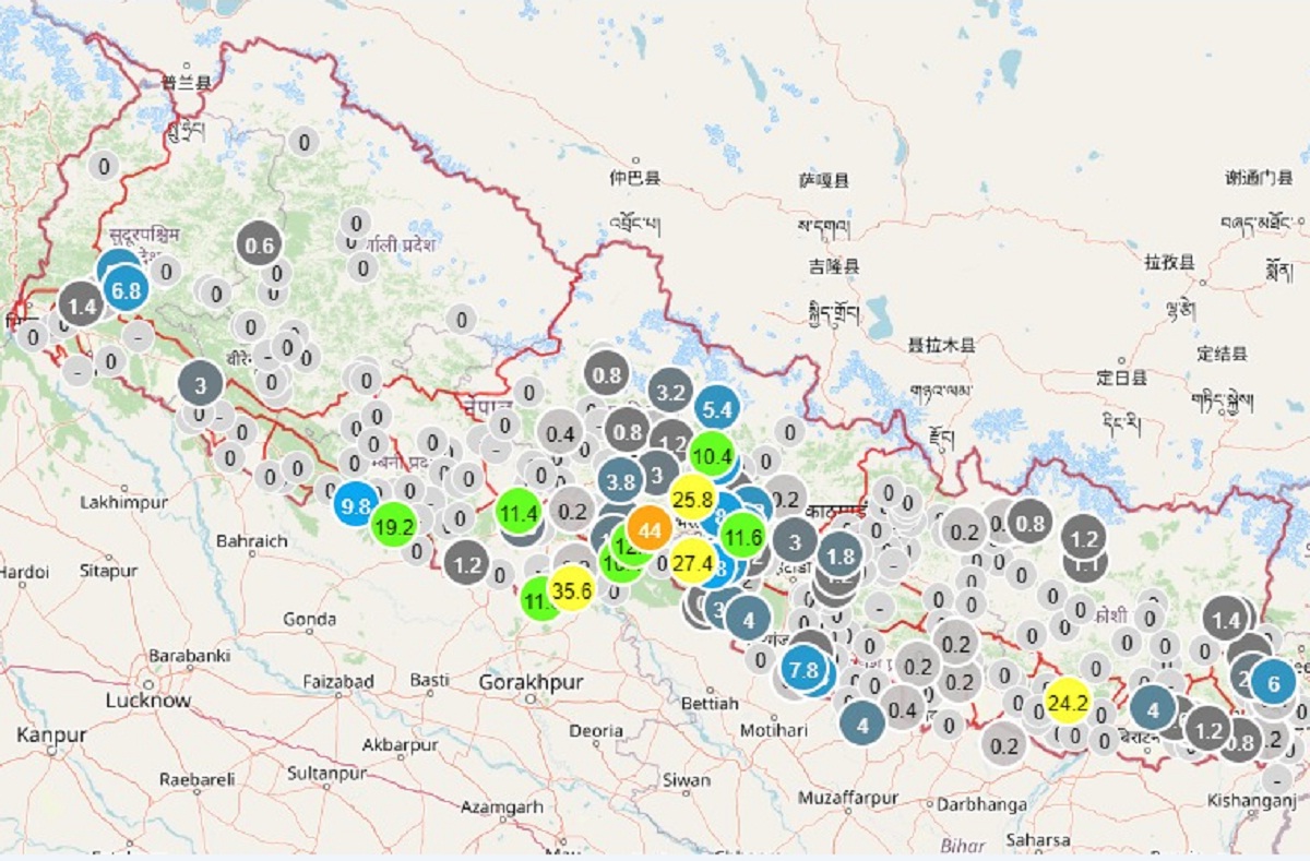 कोशी, बागमती, गण्डकी, लुम्बिनी र सुदूरपश्चिम प्रदेशमा भारी वर्षा