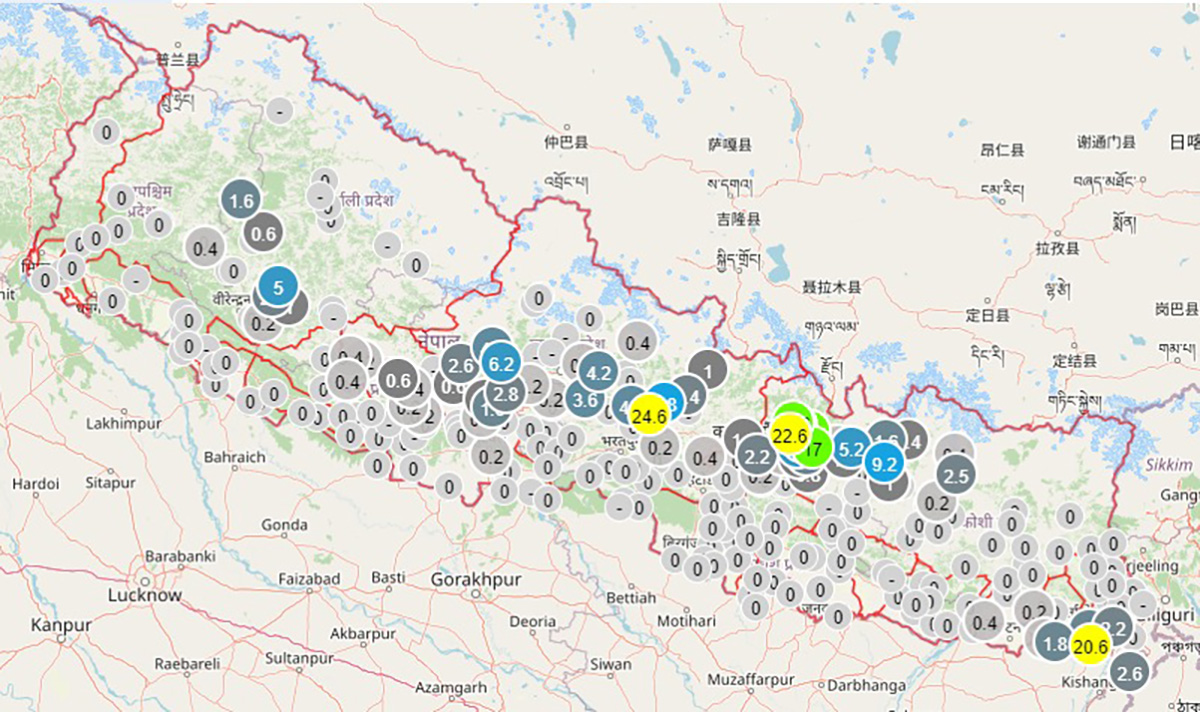 कोशी, मधेस, बागमती, गण्डकी र लुम्बिनी प्रदेशमा वर्षाको सम्भावना